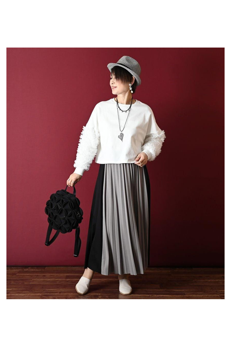 チュールフリル袖 ブラウスライクカットソー