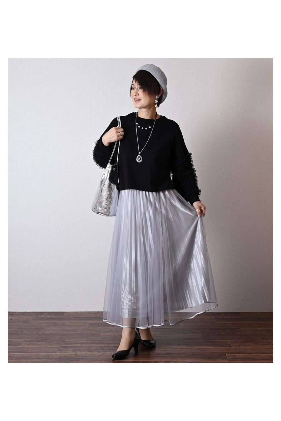 チュールフリル袖 ブラウスライクカットソー