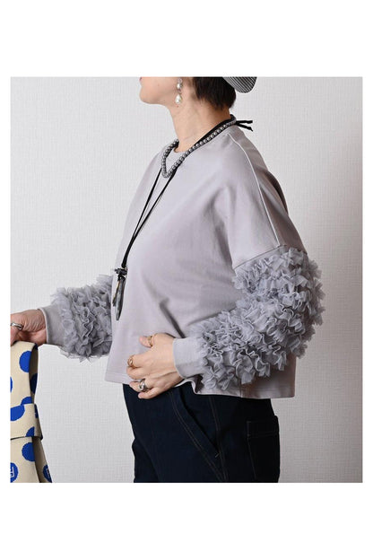 チュールフリル袖 ブラウスライクカットソー