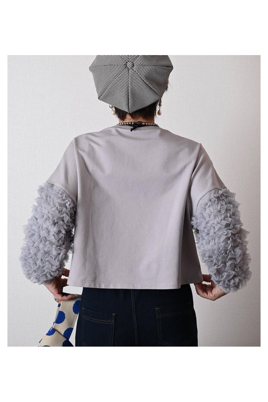 チュールフリル袖 ブラウスライクカットソー