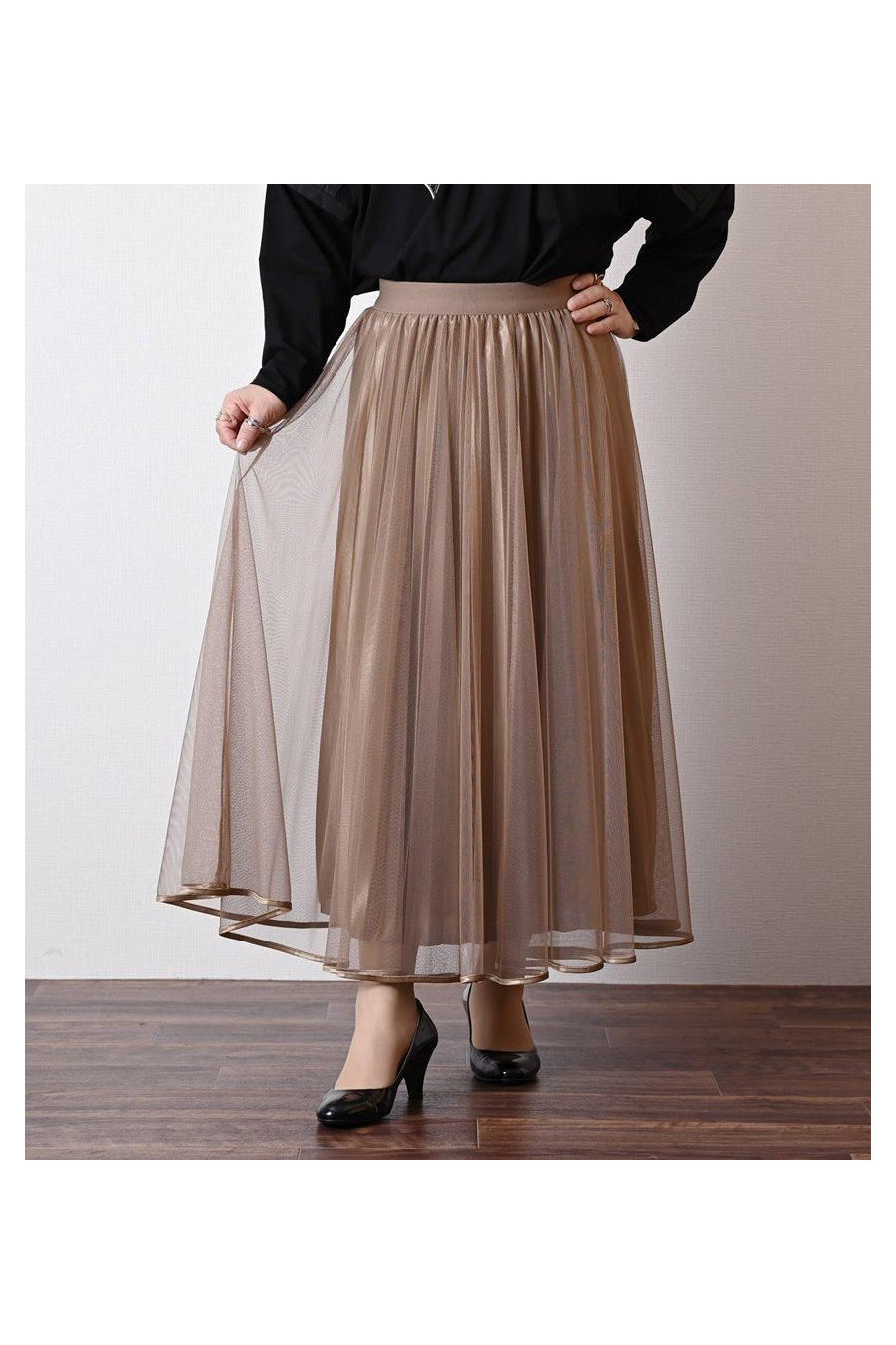 シャイニーレイヤードプリーツ チュールスカート