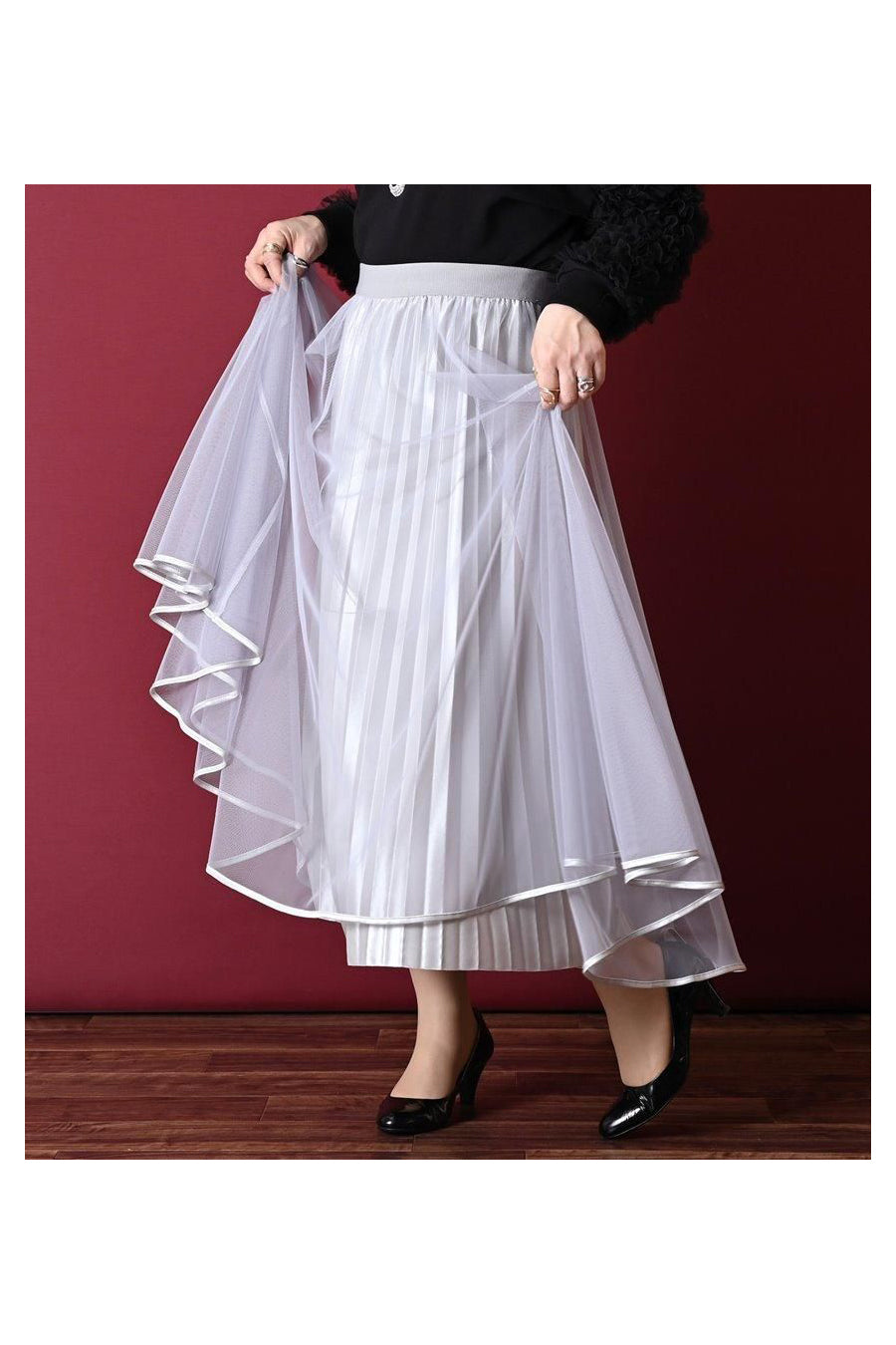 シャイニーレイヤードプリーツ チュールスカート