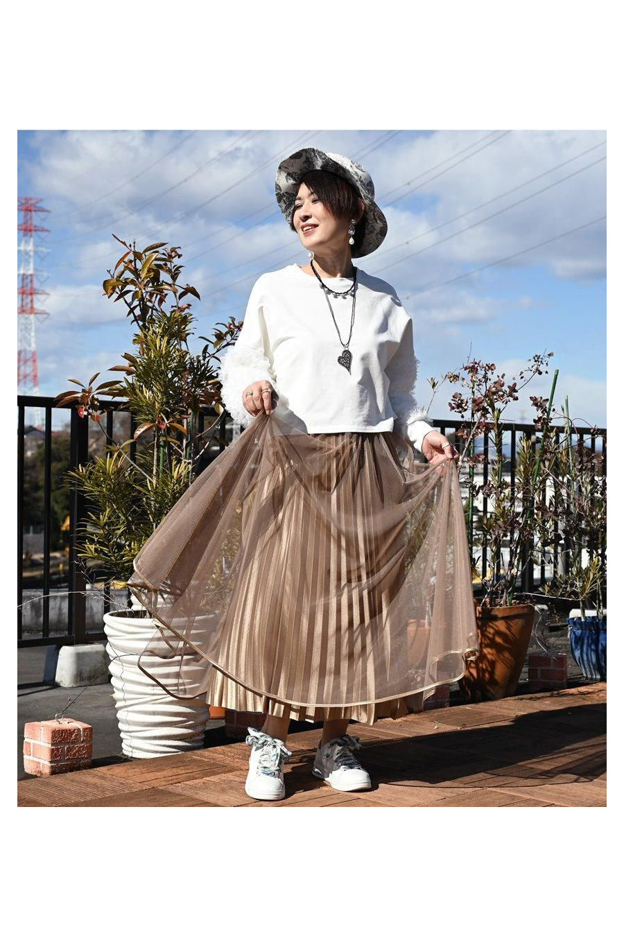 シャイニーレイヤードプリーツ チュールスカート
