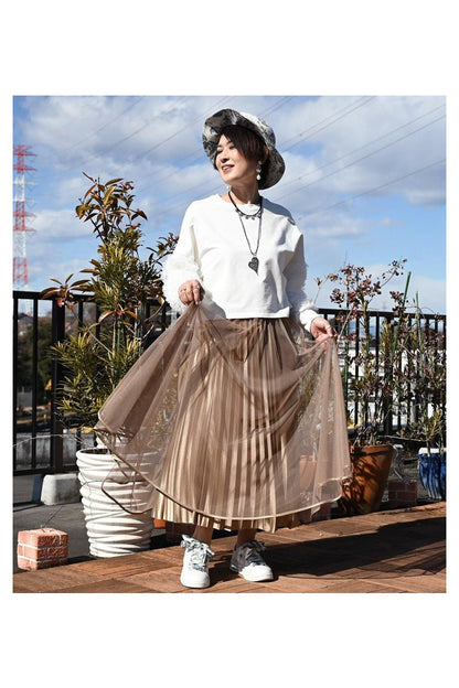 シャイニーレイヤードプリーツ チュールスカート