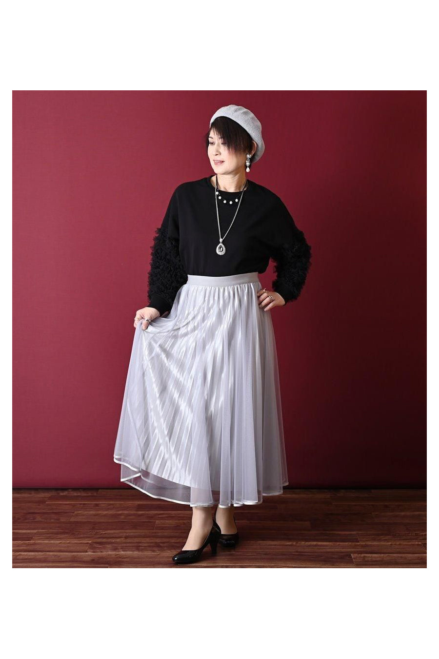シャイニーレイヤードプリーツ チュールスカート