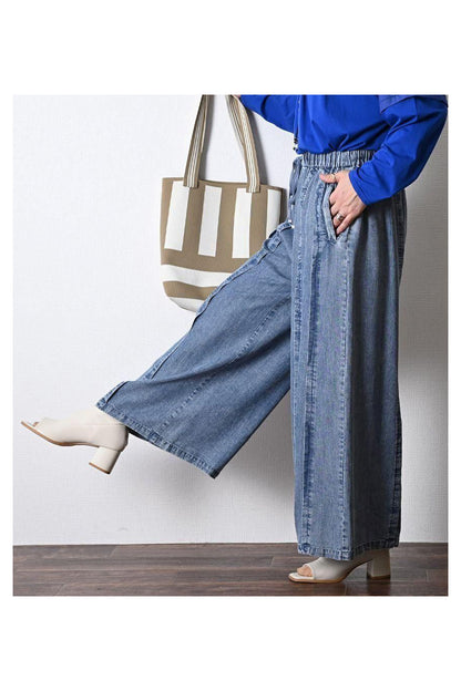 美落ち感！柔らかピンタックワイドパンツ