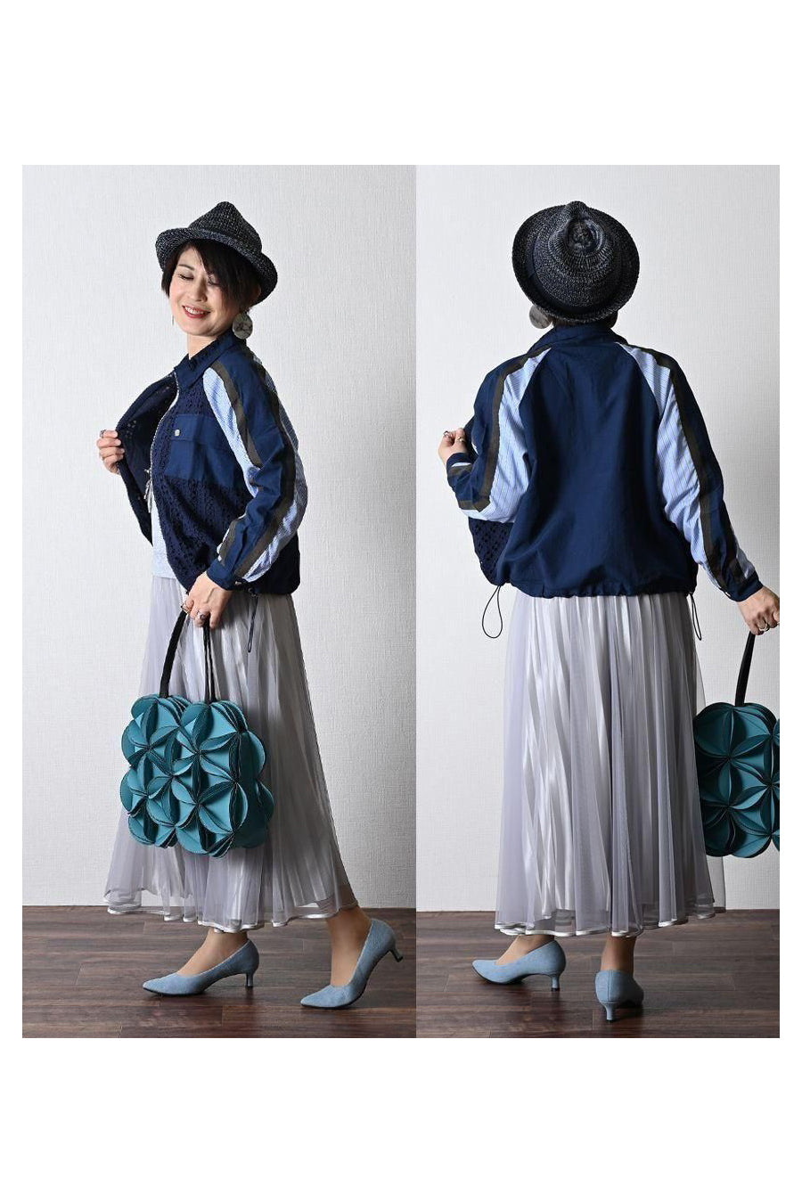 レース＆ストライプ ジップアップブルゾン