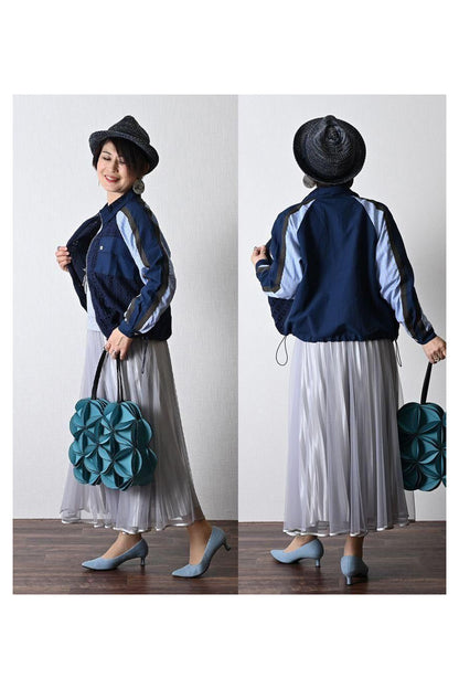 レース＆ストライプ ジップアップブルゾン
