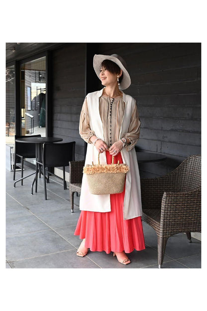 軽薄！メッシュバックプリーツロングジレ