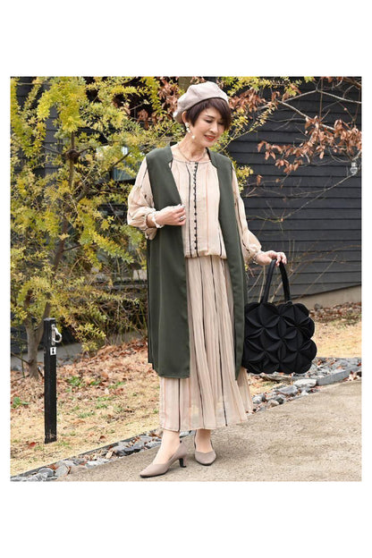 軽薄！メッシュバックプリーツロングジレ