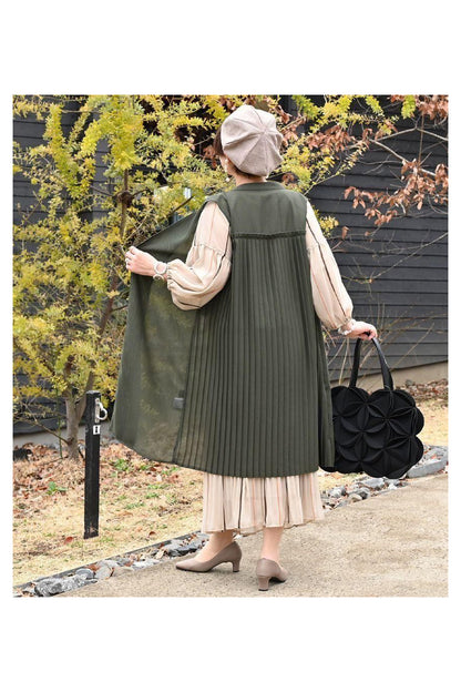 軽薄！メッシュバックプリーツロングジレ