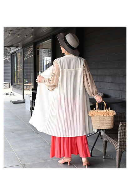 軽薄！メッシュバックプリーツロングジレ