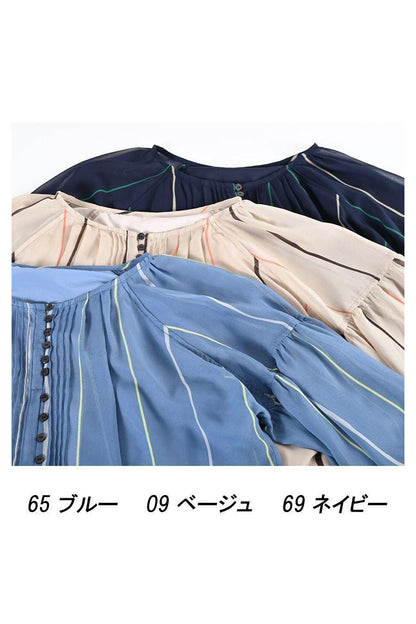 軽涼フェミニン！バストゆったり！シフォンプリント タック＆ギャザーブラウス
