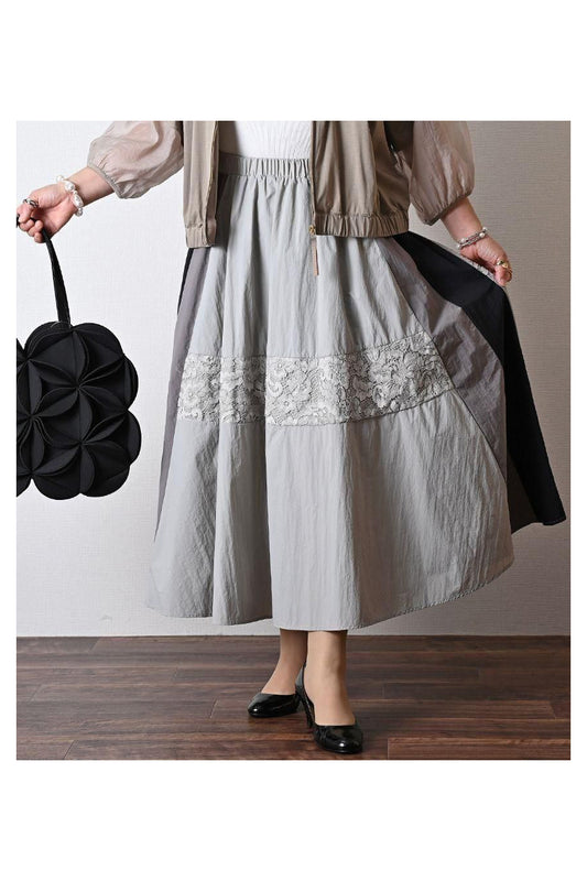 バイカラーナイロンワッシャー＆レースフレアスカート