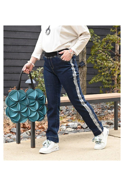 サイド箔プリント　ストレッチデニムパンツ