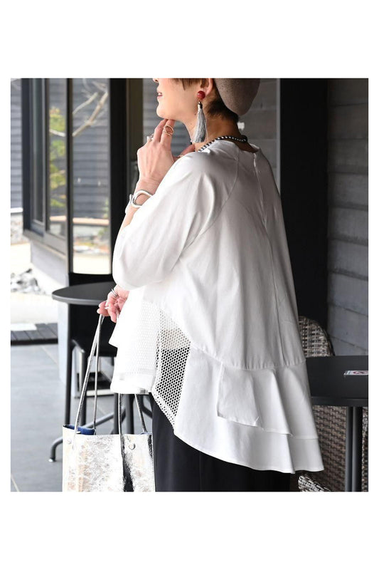 『気になる』をcuteにカバー！シルケットコットン フリル＆メッシュカットソー