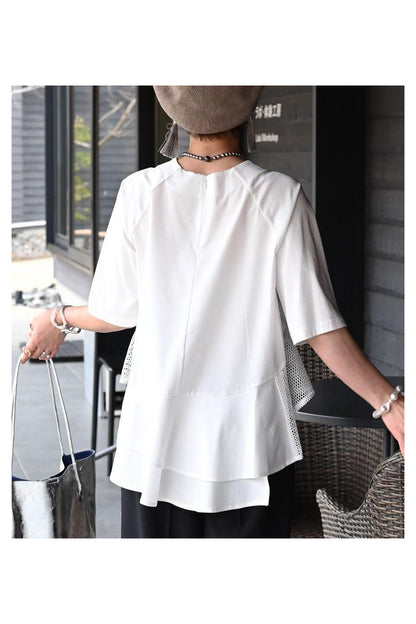 『気になる』をcuteにカバー！シルケットコットン フリル＆メッシュカットソー