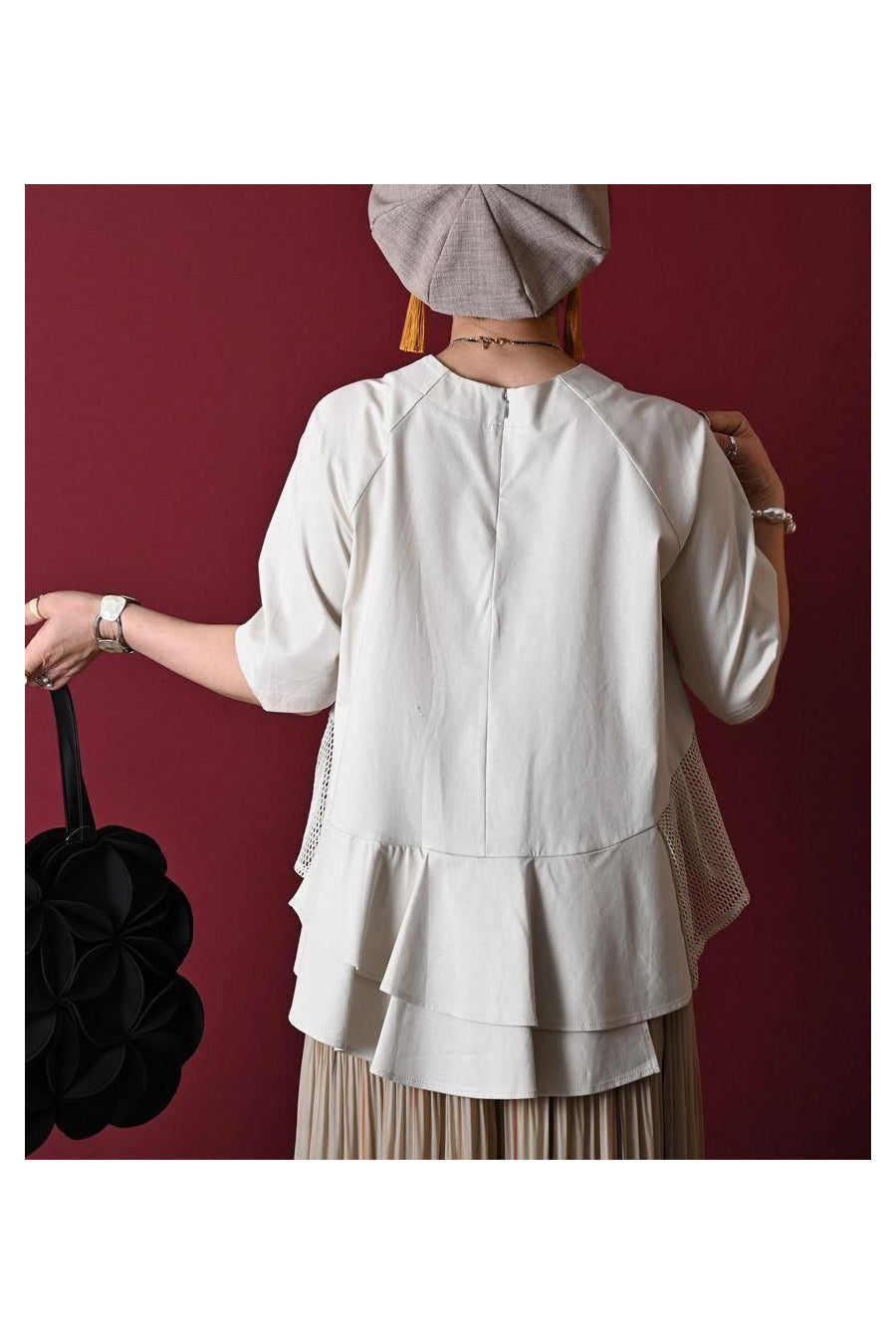 『気になる』をcuteにカバー！シルケットコットン フリル＆メッシュカットソー