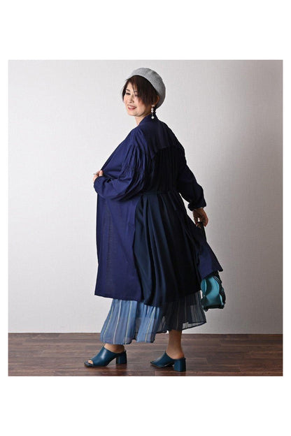 コットンシルケット バックシフォンロングカーディガン