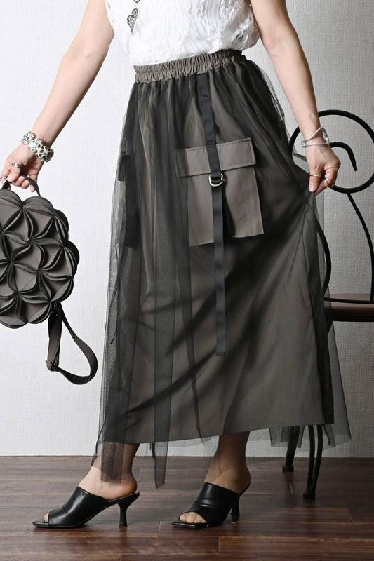 チュールレイヤードビッグポケットスカート