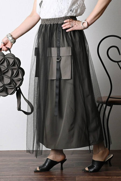 チュールレイヤードビッグポケットスカート
