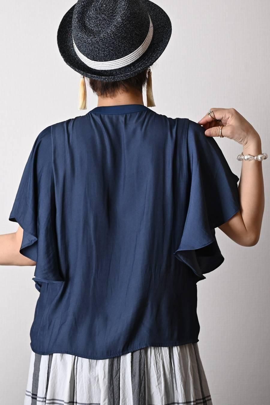 希少綾織微光沢フリル袖ブラウス+マキシ丈 リバーシブルハイウエストスカート2点セットコーデ