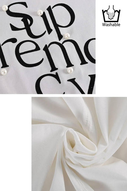 フロッキープリント＆パール 格上カットソー＋トリコロールフレアスカート2点セットコーデ