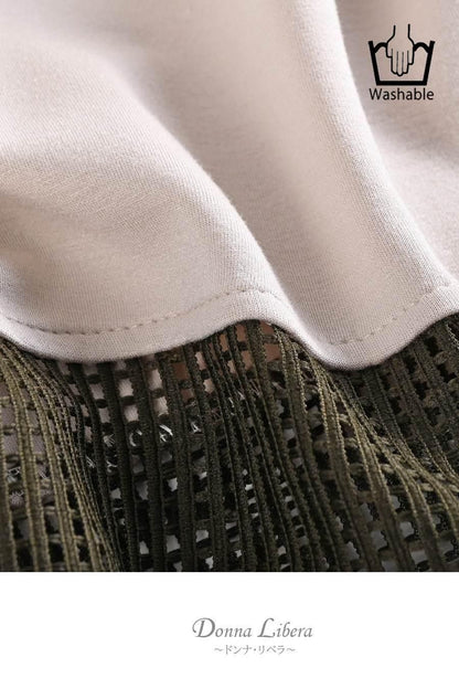 柔らか五分袖プルオーバー＋軽量ソフトワイドパンツ2点セットコーデ