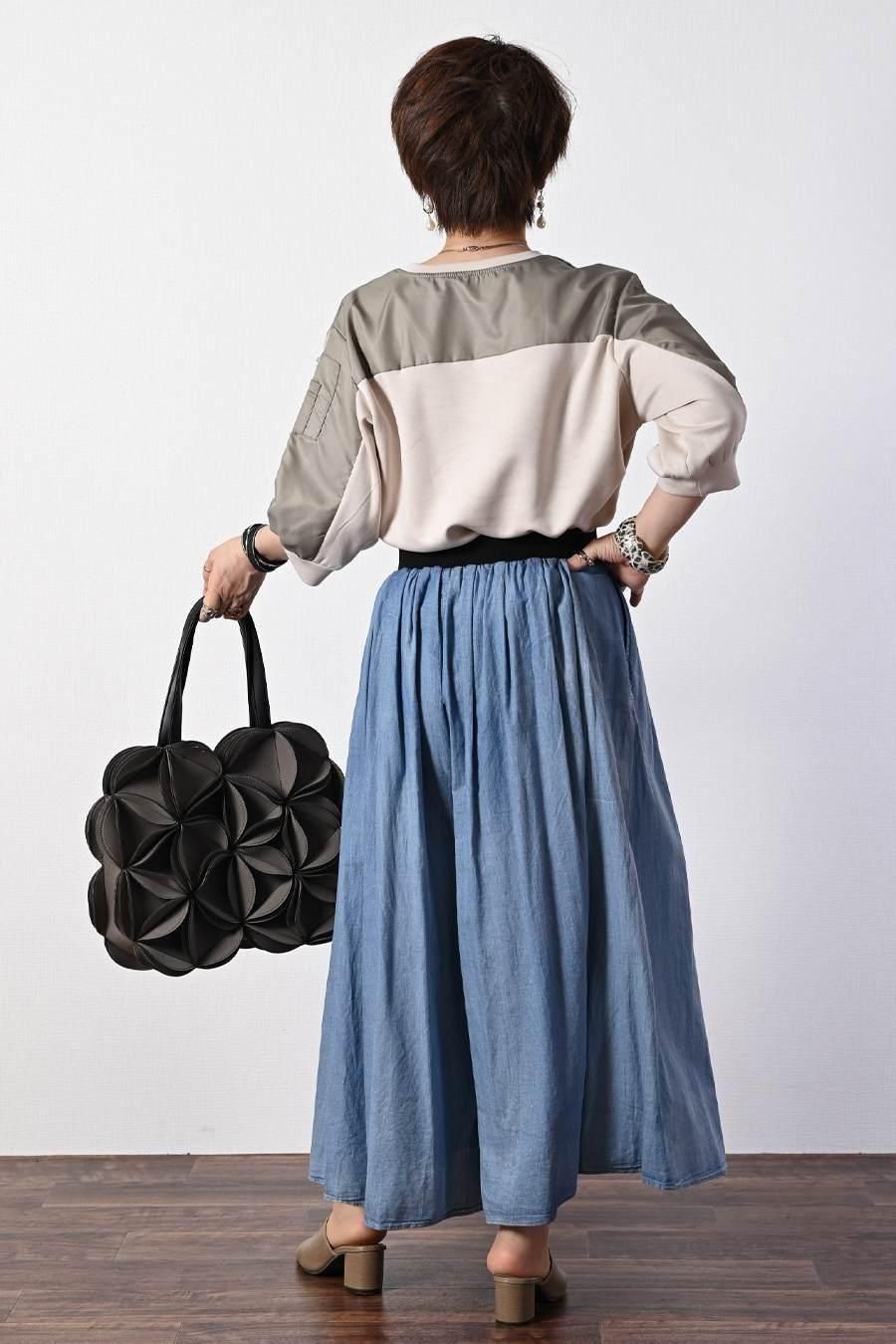 柔らか五分袖プルオーバー＋軽量ソフトワイドパンツ2点セットコーデ