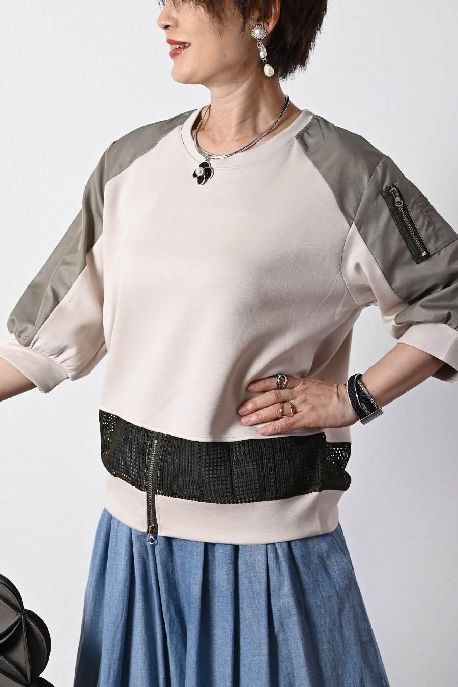 柔らか五分袖プルオーバー＋軽量ソフトワイドパンツ2点セットコーデ