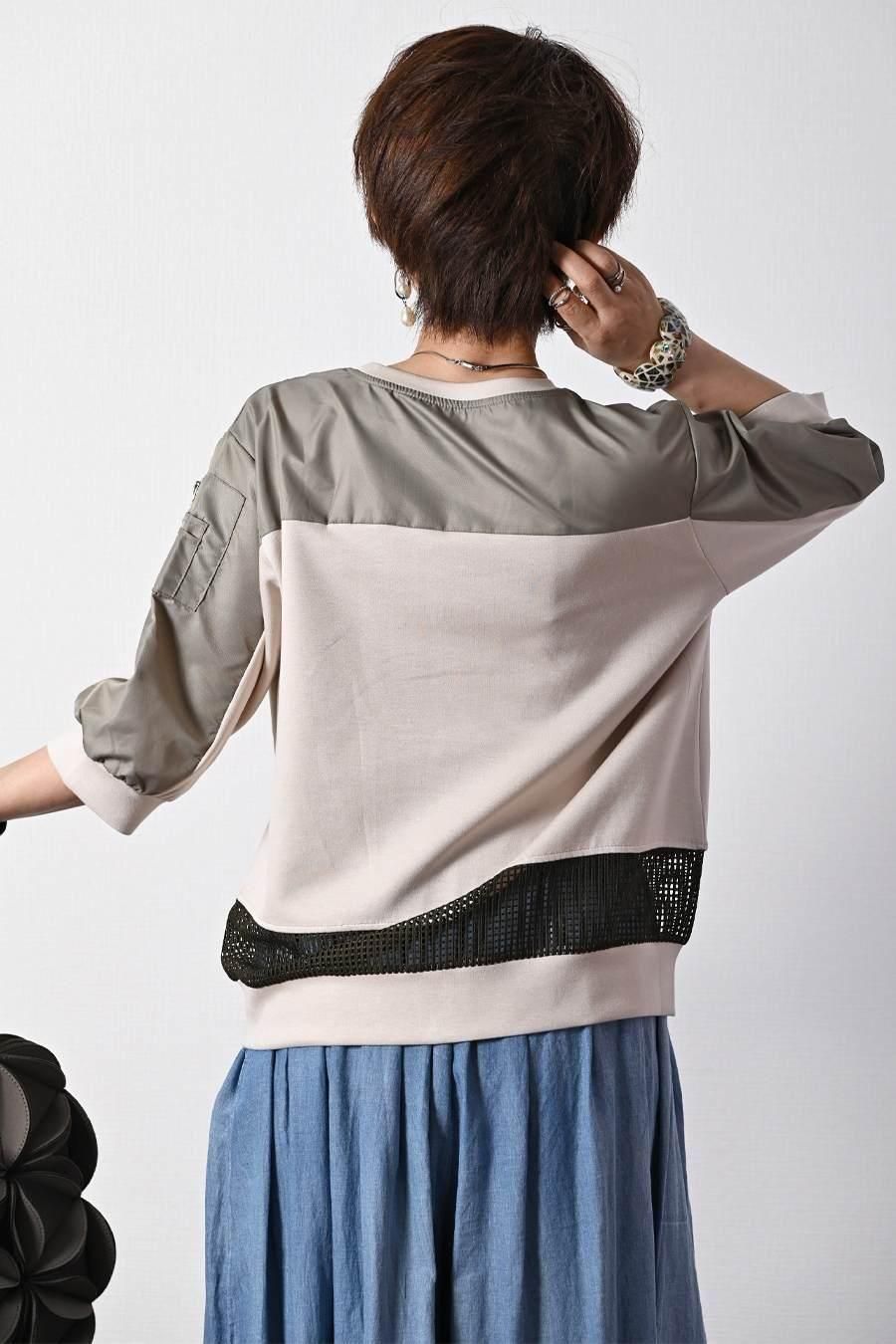 柔らか五分袖プルオーバー＋軽量ソフトワイドパンツ2点セットコーデ