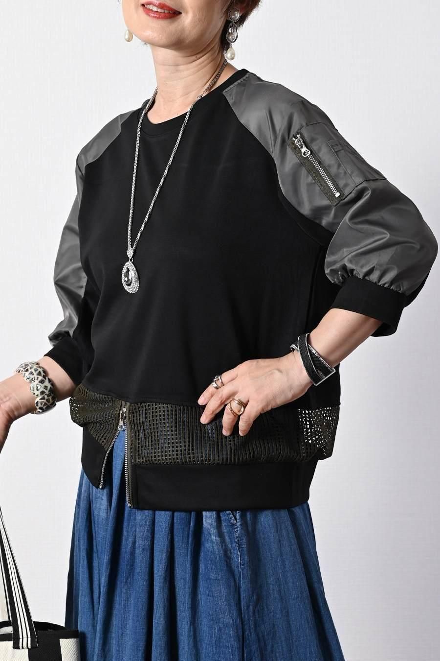 柔らか五分袖プルオーバー＋軽量ソフトワイドパンツ2点セットコーデ