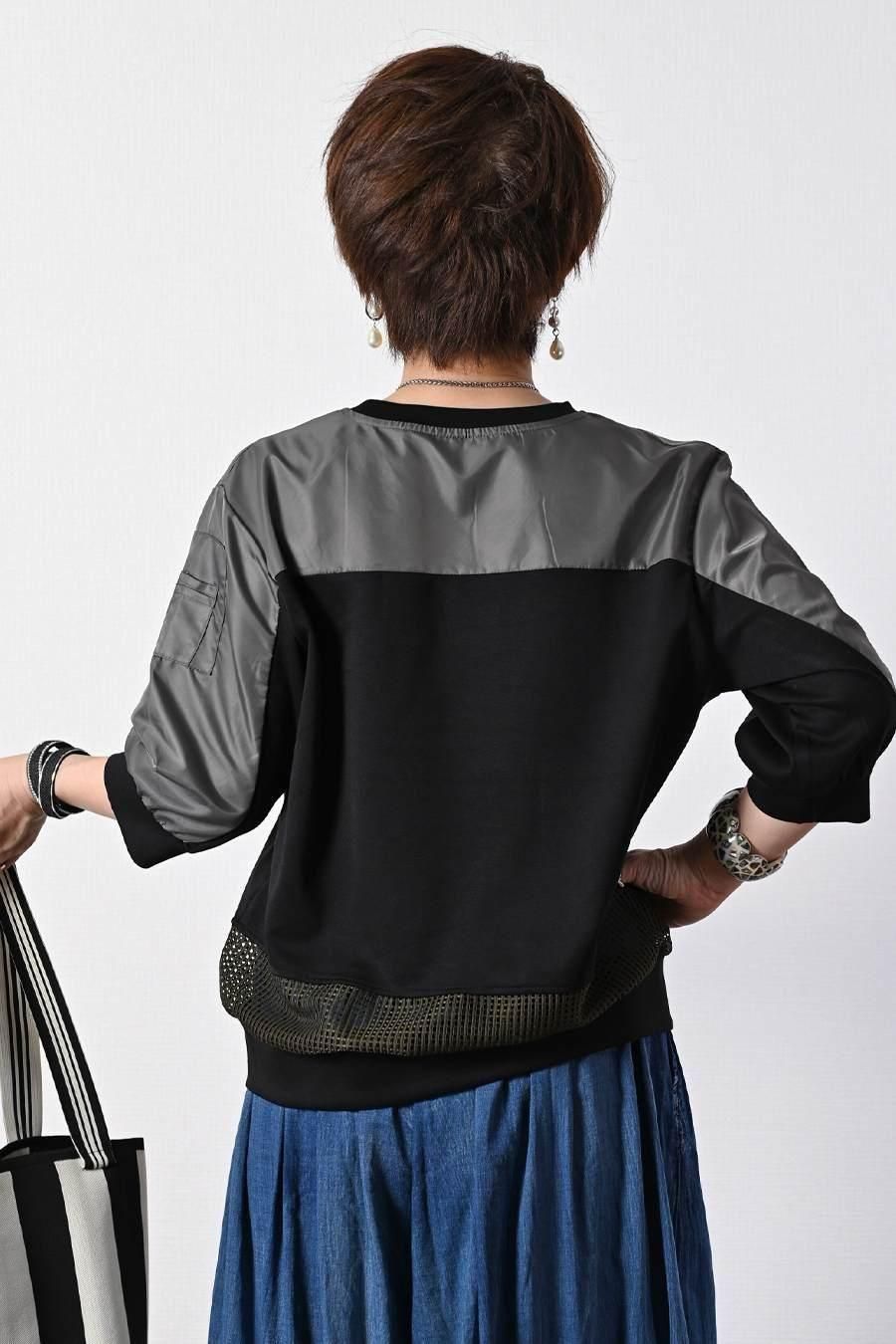 柔らか五分袖プルオーバー＋軽量ソフトワイドパンツ2点セットコーデ