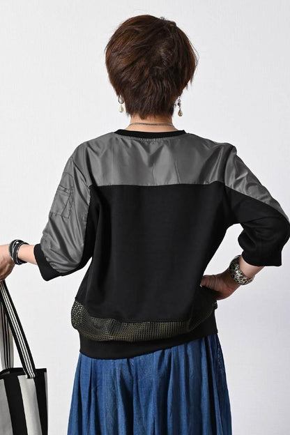 柔らか五分袖プルオーバー＋軽量ソフトワイドパンツ2点セットコーデ