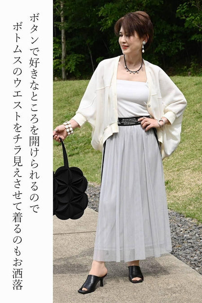 一枚で着てもサマ見え！カノコメッシュ＆リブ ドルマンカーディガン