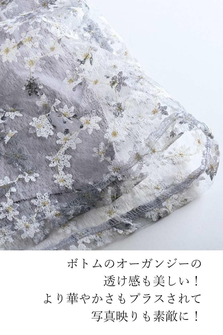 オーガンジーフラワー刺繍＆プリントゴージャスワンピース＆ジャケットセットアップ