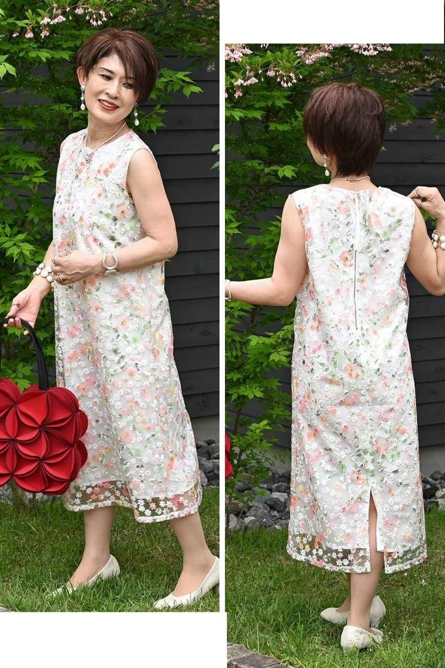 オーガンジーフラワー刺繍＆プリントゴージャスワンピース＆ジャケットセットアップ