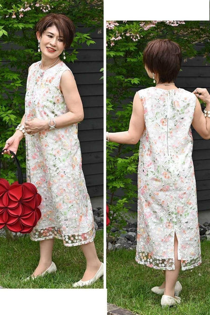 オーガンジーフラワー刺繍＆プリントゴージャスワンピース＆ジャケットセットアップ