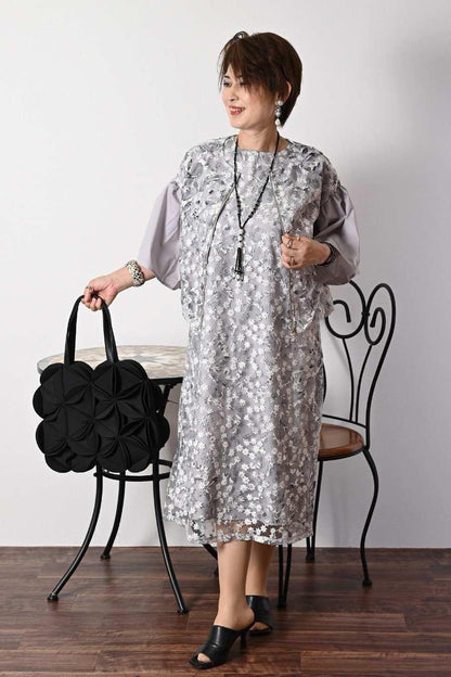 オーガンジーフラワー刺繍＆プリントゴージャスワンピース＆ジャケットセットアップ