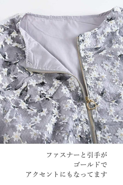 オーガンジーフラワー刺繍＆プリントゴージャスワンピース＆ジャケットセットアップ