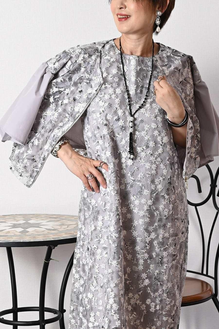 オーガンジーフラワー刺繍＆プリントゴージャスワンピース＆ジャケットセットアップ