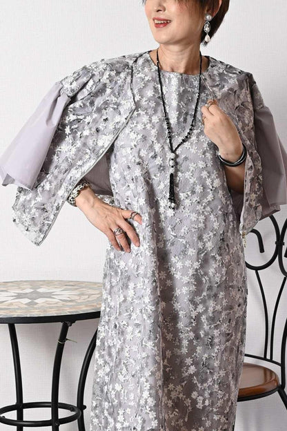 オーガンジーフラワー刺繍＆プリントゴージャスワンピース＆ジャケットセットアップ