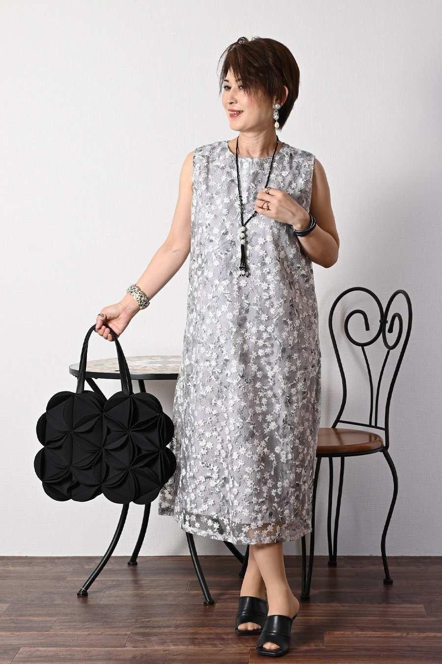 オーガンジーフラワー刺繍＆プリントゴージャスワンピース＆ジャケットセットアップ