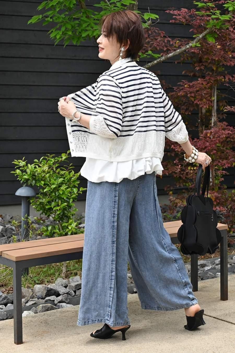 色違いで欲しくなる！麻混裾メッシュパフスリーブカーデ