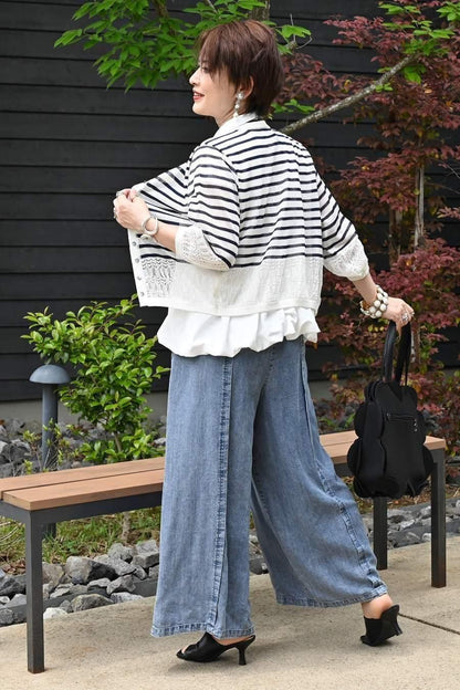 色違いで欲しくなる！麻混裾メッシュパフスリーブカーデ