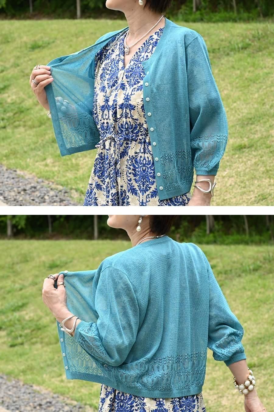 色違いで欲しくなる！麻混裾メッシュパフスリーブカーデ