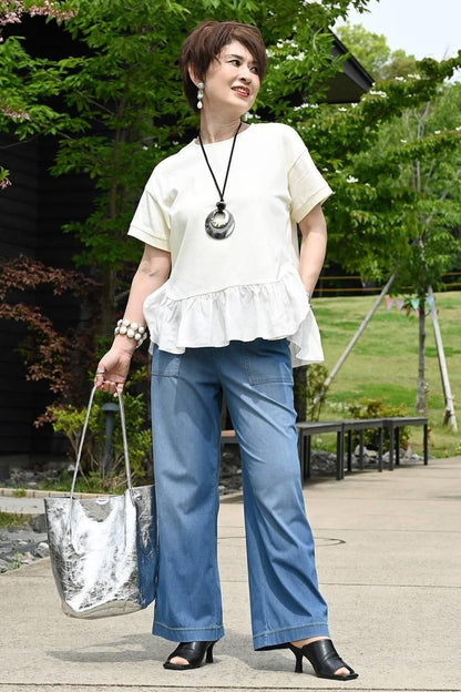 接触冷感デニムベイカーパンツ