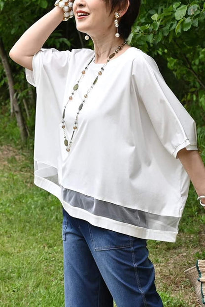 スクエア型チュール切り替えプルオーバー+微光沢8枚接ぎフレアスカート