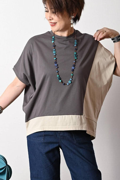 バイカラーアシメトリープルオーバー