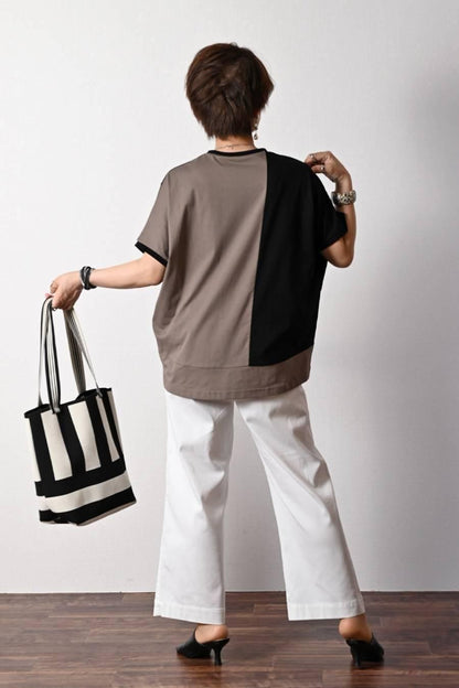 バイカラーアシメトリープルオーバー